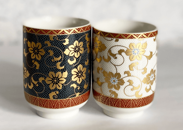 Handmade ceramic tea cup with traditional Japanese pattern